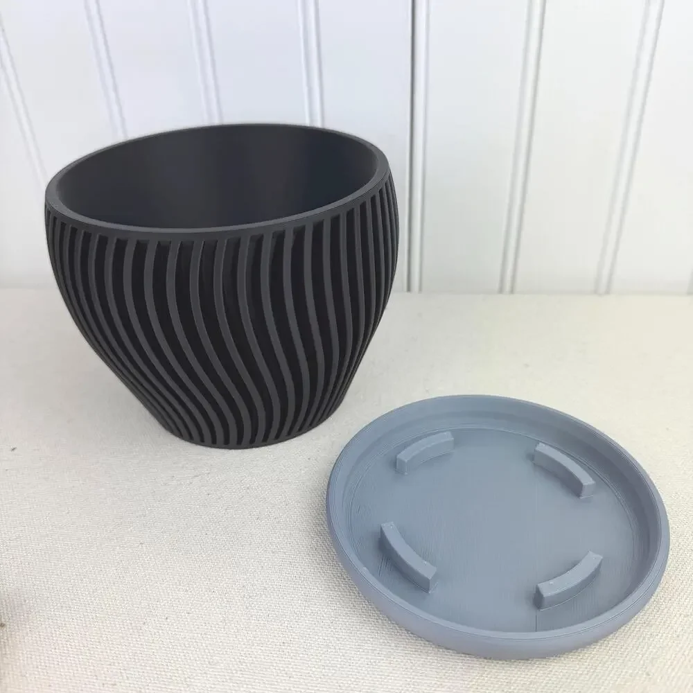 The Oblique Planter, Indoor Flower Pot, Tabletop Planter, Ribbed Wavy Pattern